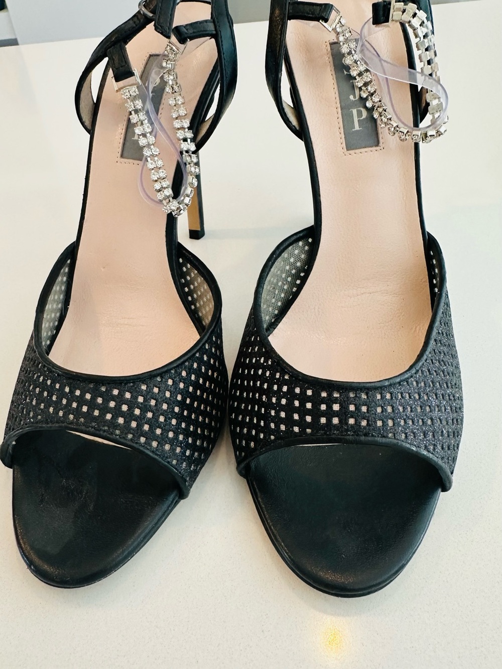 SJP by Sarah Jessica Parker Black Rhinestone T-Strap Open-Toe Heels NWOT